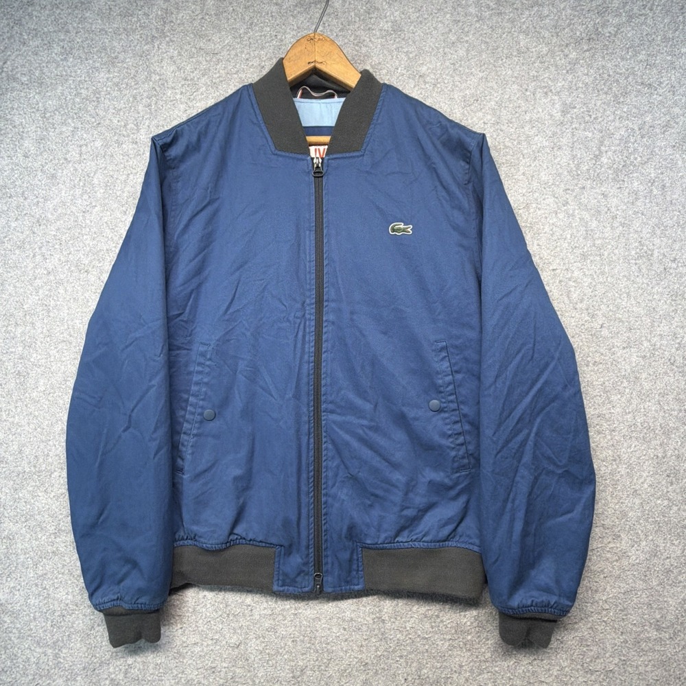Lacoste Live Blue Lined Full Zip Bomber Jacket Logo Mens Size Medium